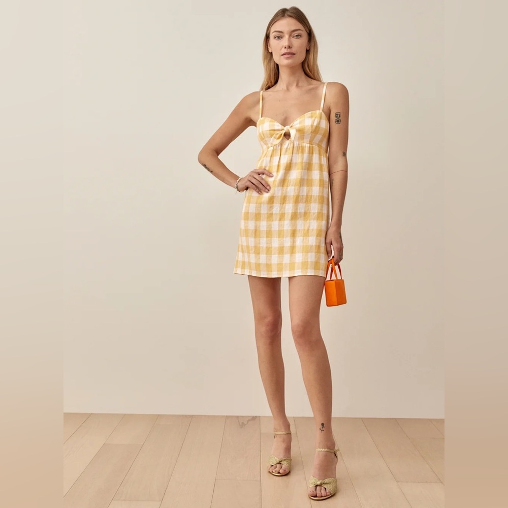 Reformation Yellow Checkered Mini Dress